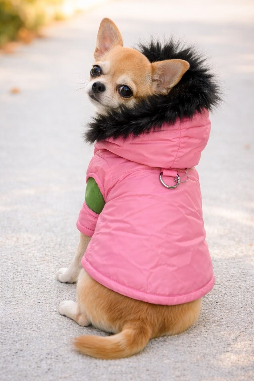 Gooby Pink Hooded Dog Jacket Size M Faux Fur Trim Cozy Winter Coat Stylish Cold